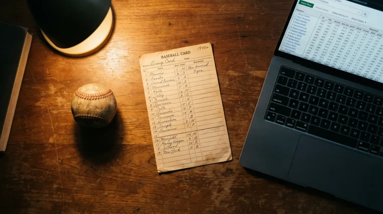 Baseball player lineup card and scoreboard representing DFS fantasy research crossover with betting