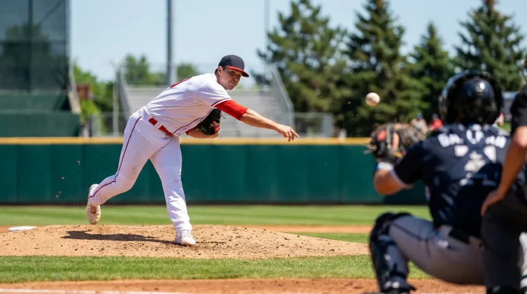 MLB starting pitcher in full windup during the early innings with catcher set behind home plate