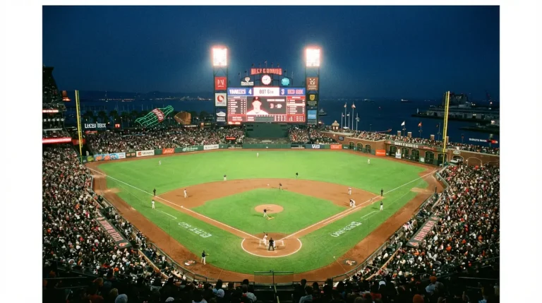 MLB game in progress at night with stadium lights showing live in-play action